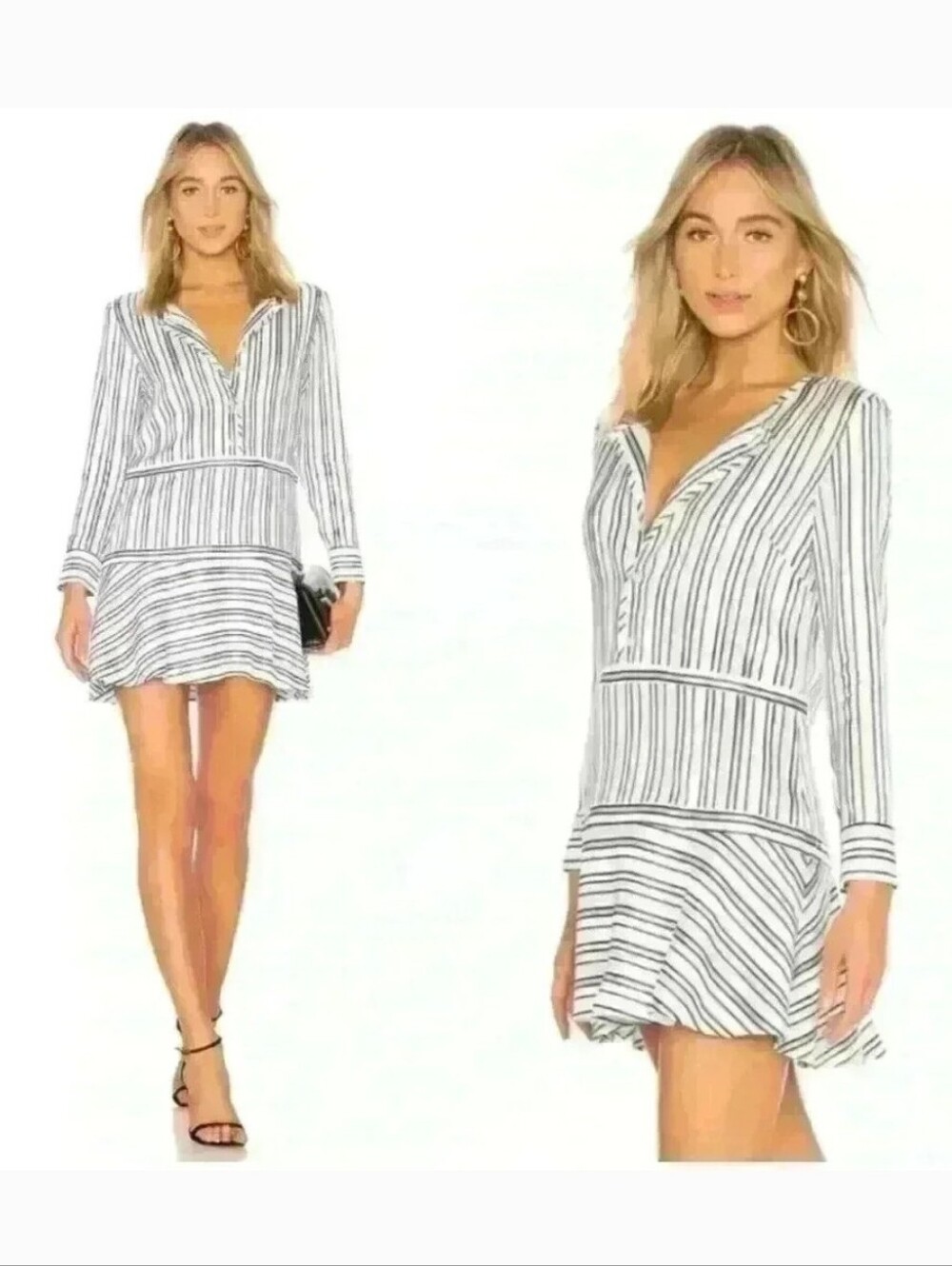 Alexis Nicholina shift dress features a blue and white striped pattern